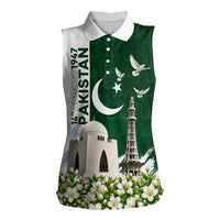 Pakistan Independence Day Women Sleeveless Polo Shirt Patriotic Soldier Heritage Landmarks And Jasmine