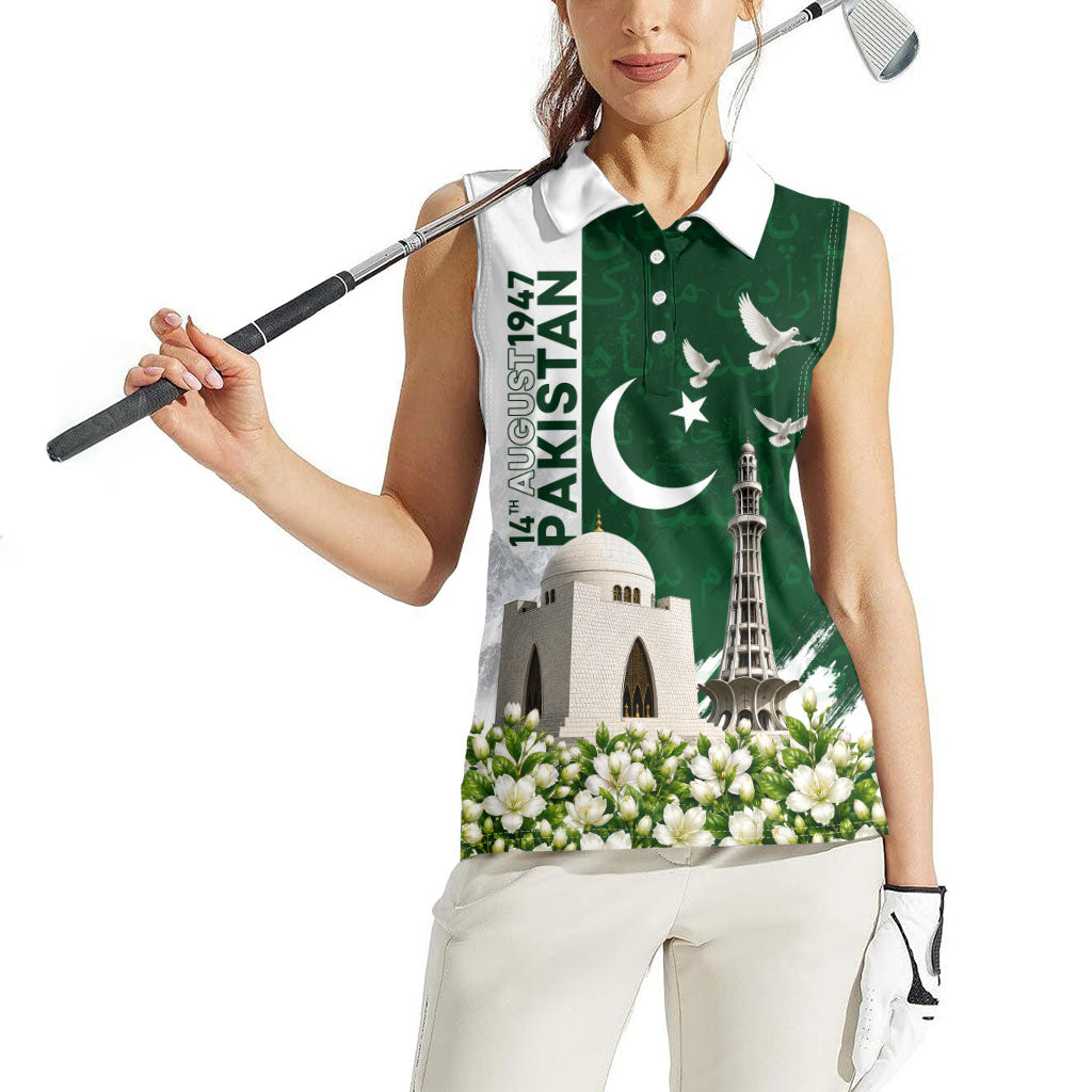 Pakistan Independence Day Women Sleeveless Polo Shirt Patriotic Soldier Heritage Landmarks And Jasmine