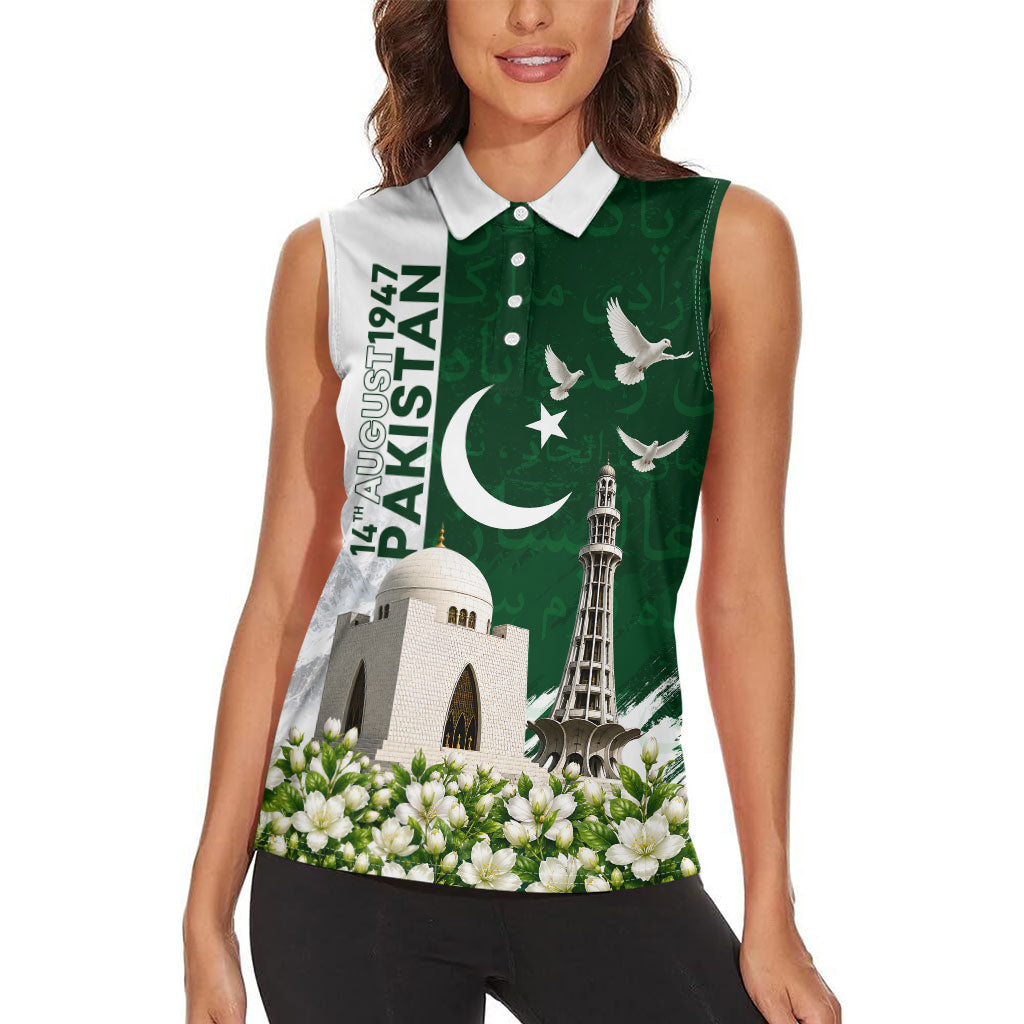 Pakistan Independence Day Women Sleeveless Polo Shirt Patriotic Soldier Heritage Landmarks And Jasmine