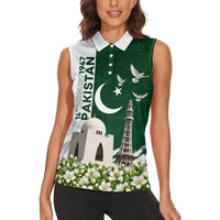 Pakistan Independence Day Women Sleeveless Polo Shirt Patriotic Soldier Heritage Landmarks And Jasmine