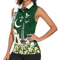 Pakistan Independence Day Women Sleeveless Polo Shirt Patriotic Soldier Heritage Landmarks And Jasmine