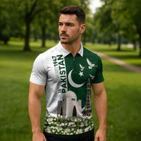 Pakistan Independence Day Zipper Polo Shirt Patriotic Soldier Heritage Landmarks And Jasmine