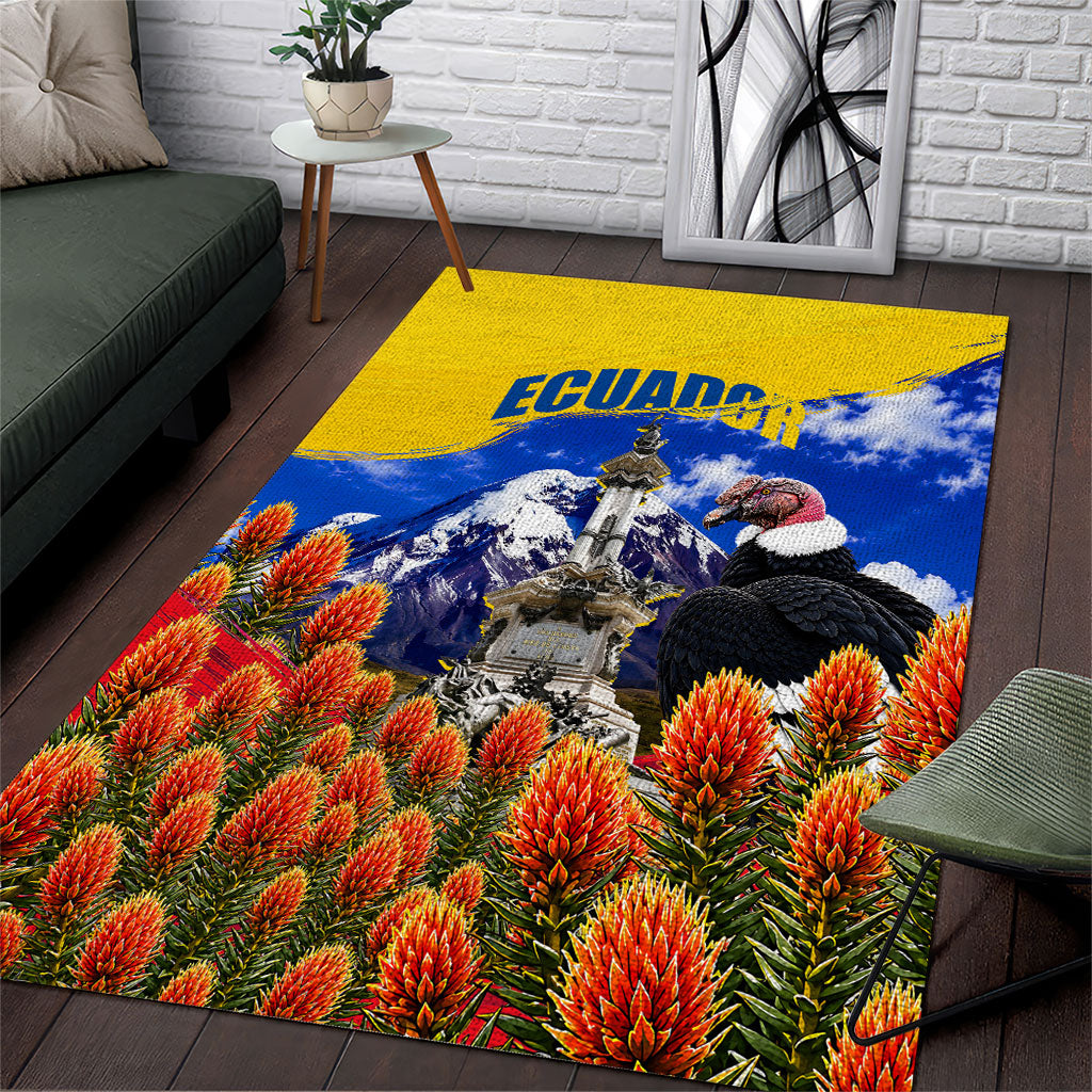 Ecuador Independence Day Area Rug Patriotic Andean Condor Monument And Mountain