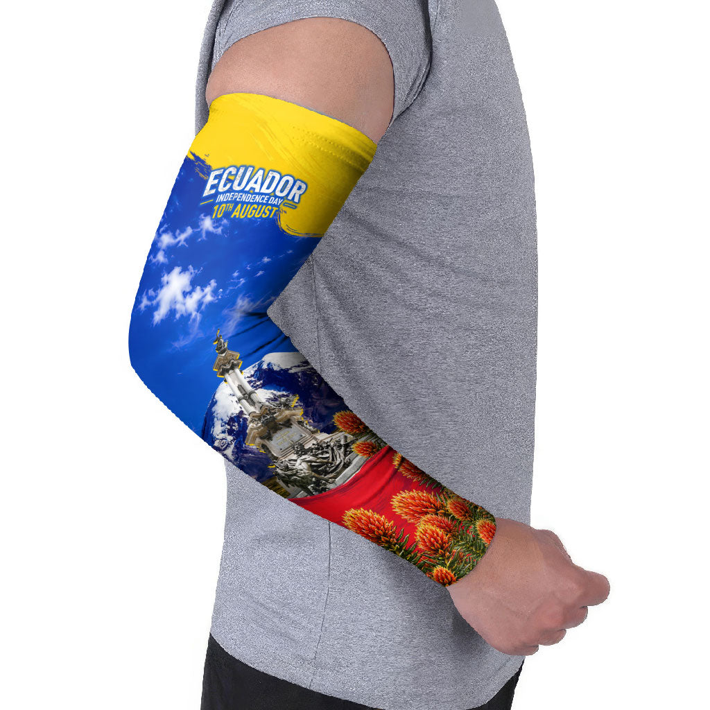 Ecuador Independence Day Arm Sleeves Patriotic Andean Condor Monument And Mountain