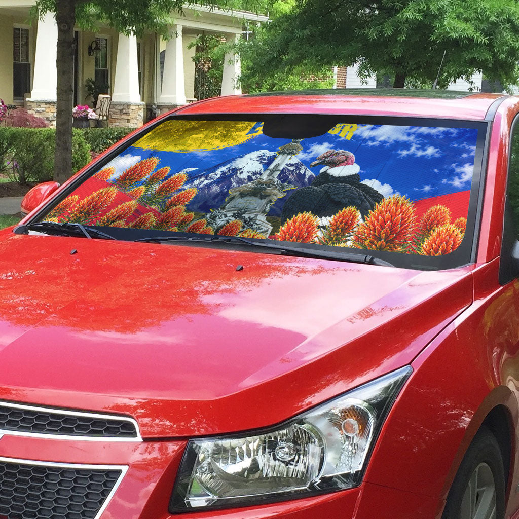 Ecuador Independence Day Auto Sun Shade Patriotic Andean Condor Monument And Mountain