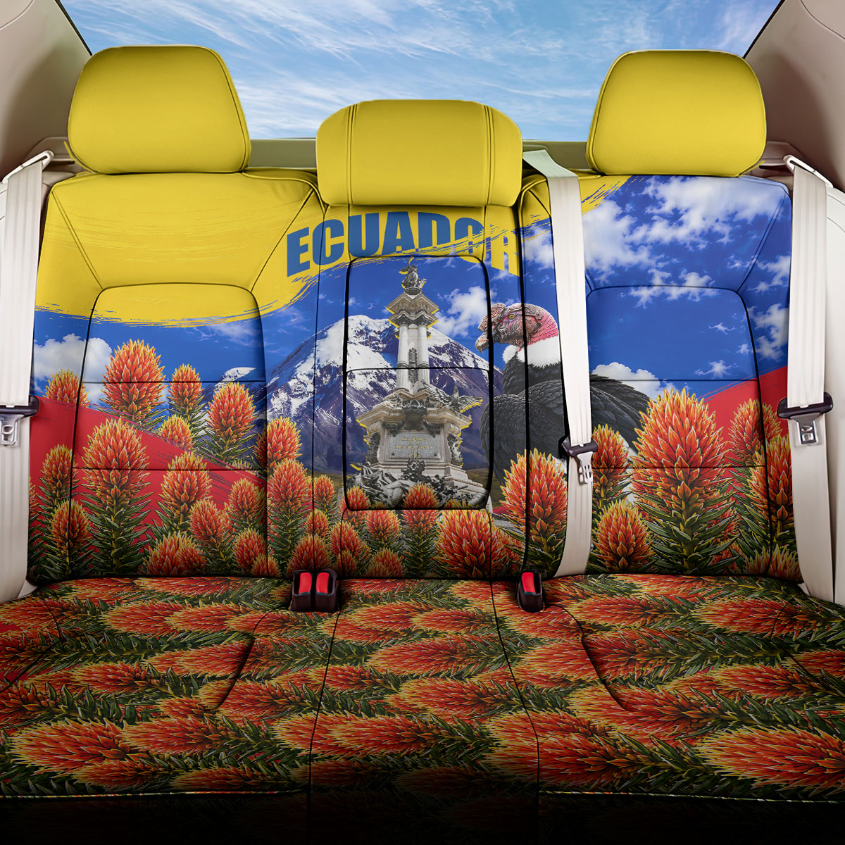 Ecuador Independence Day Back Car Seat Cover Patriotic Andean Condor Monument And Mountain