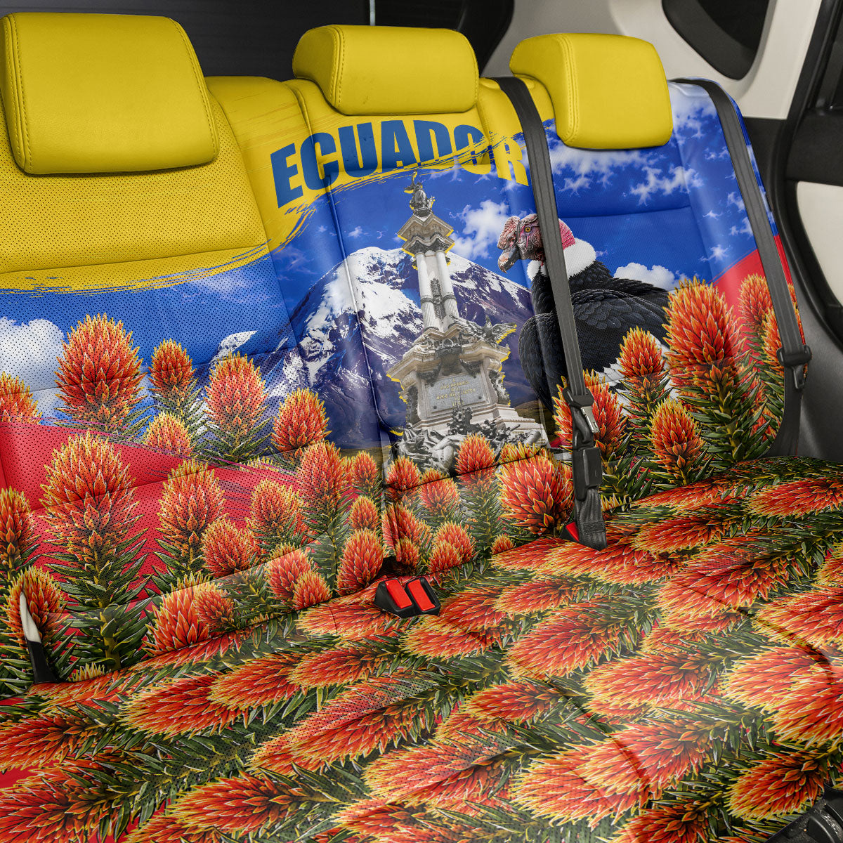 Ecuador Independence Day Back Car Seat Cover Patriotic Andean Condor Monument And Mountain