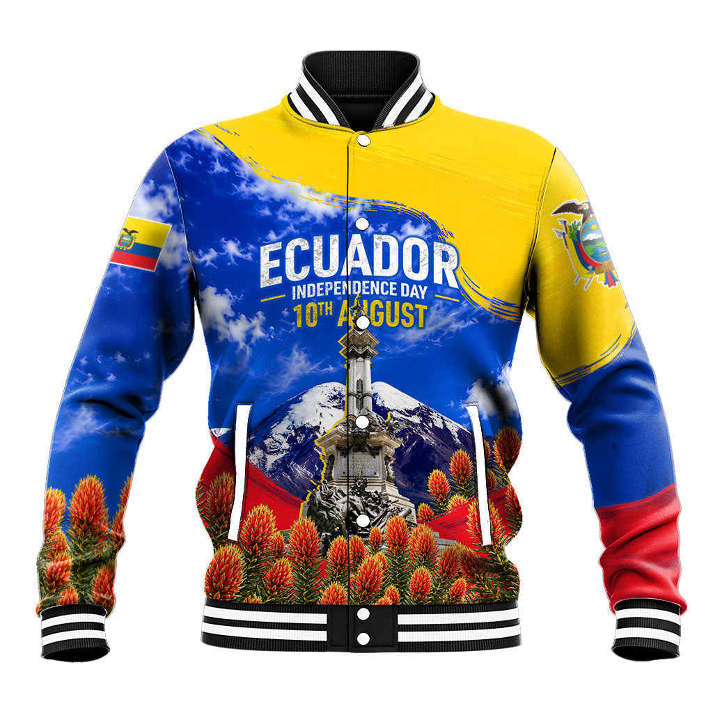 Ecuador Independence Day Baseball Jacket Patriotic Andean Condor Monument And Mountain