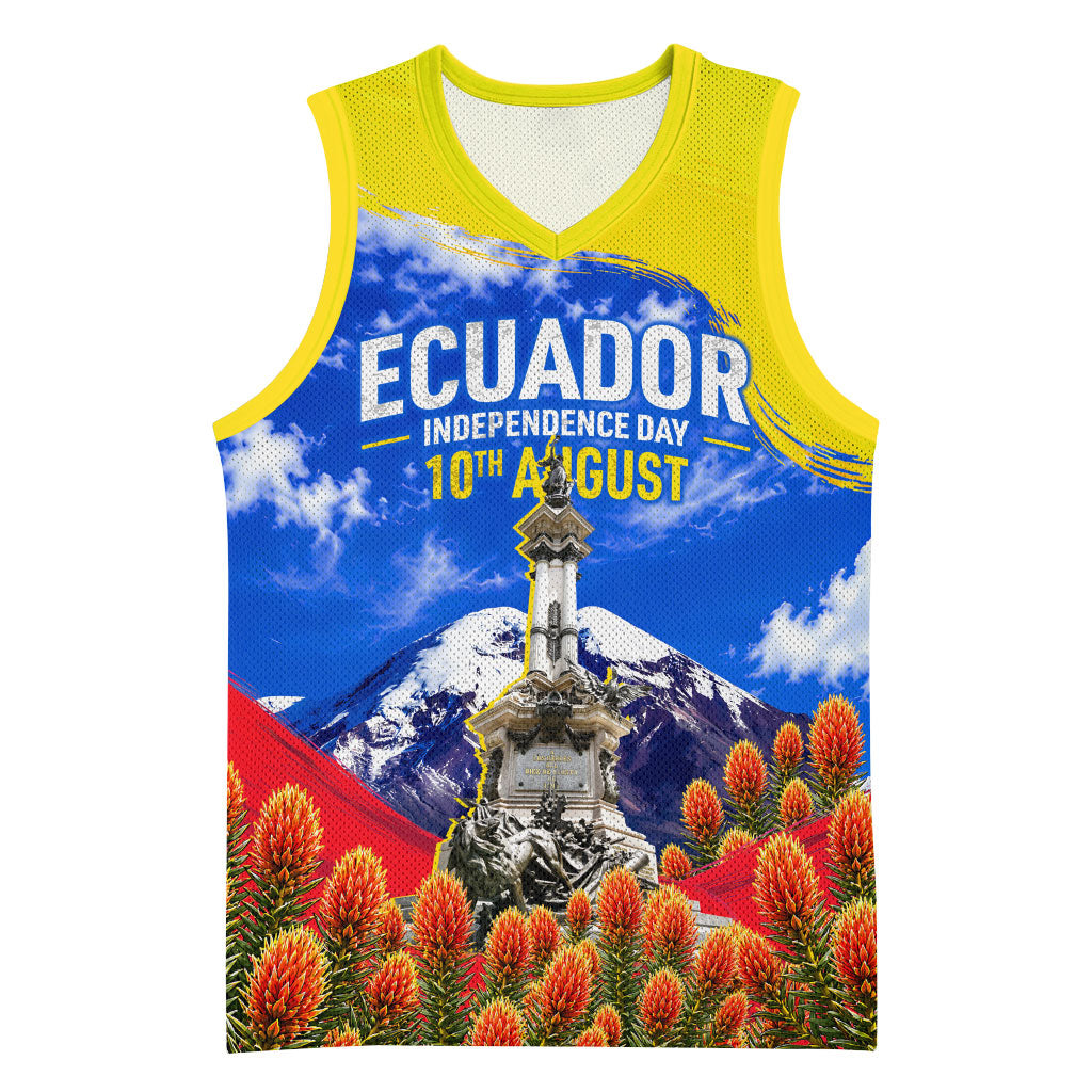 Ecuador Independence Day Basketball Jersey Patriotic Andean Condor Monument And Mountain