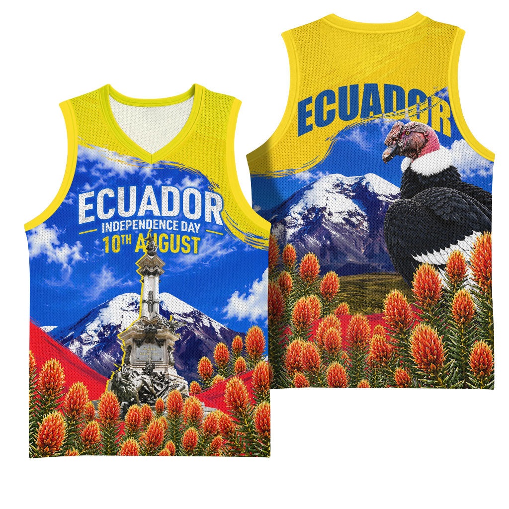 Ecuador Independence Day Basketball Jersey Patriotic Andean Condor Monument And Mountain