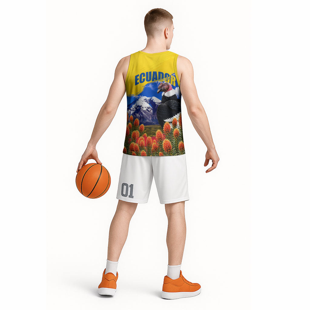 Ecuador Independence Day Basketball Jersey Patriotic Andean Condor Monument And Mountain