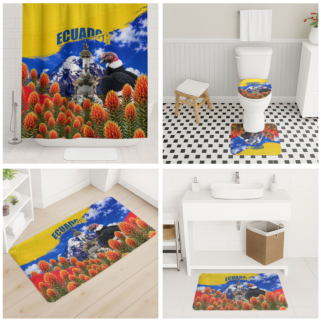 Ecuador Independence Day Bathroom Set Patriotic Andean Condor Monument And Mountain