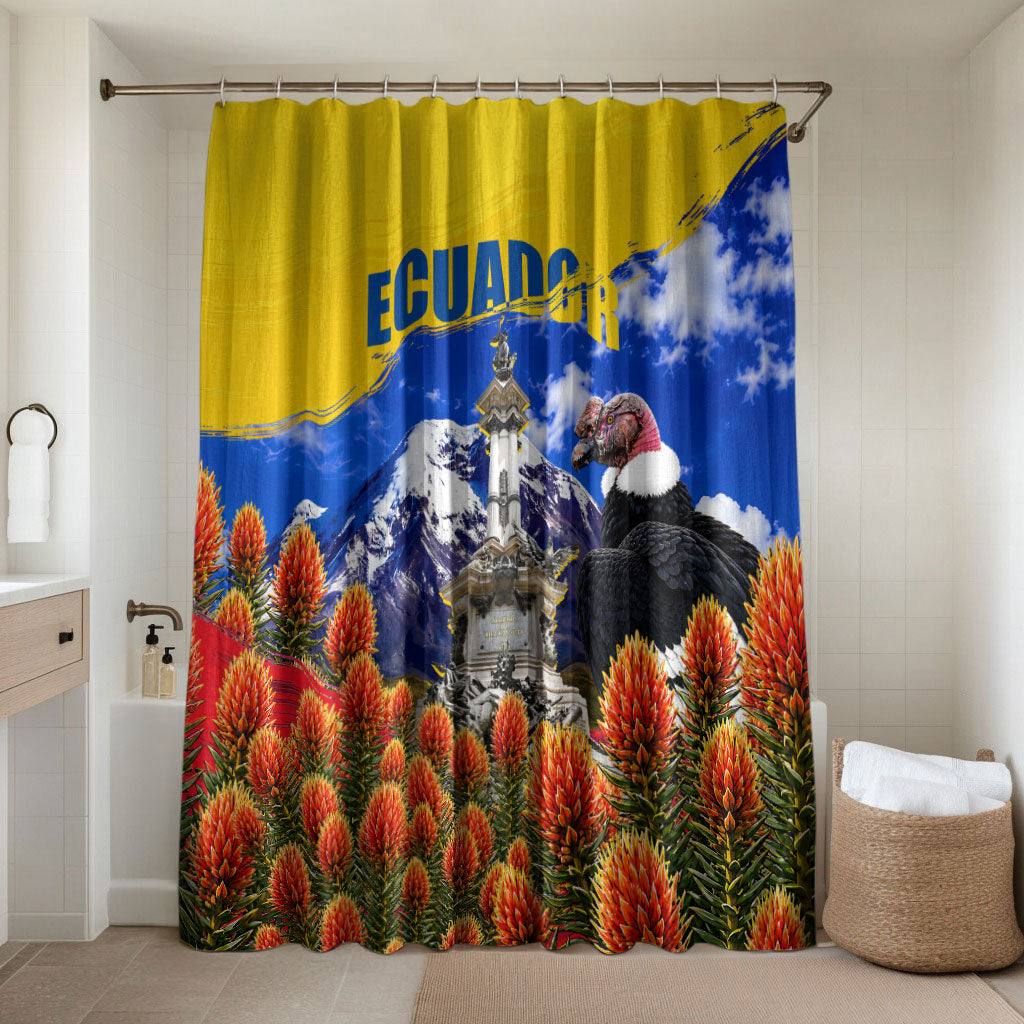Ecuador Independence Day Bathroom Set Patriotic Andean Condor Monument And Mountain