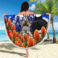 Ecuador Independence Day Beach Blanket Patriotic Andean Condor Monument And Mountain