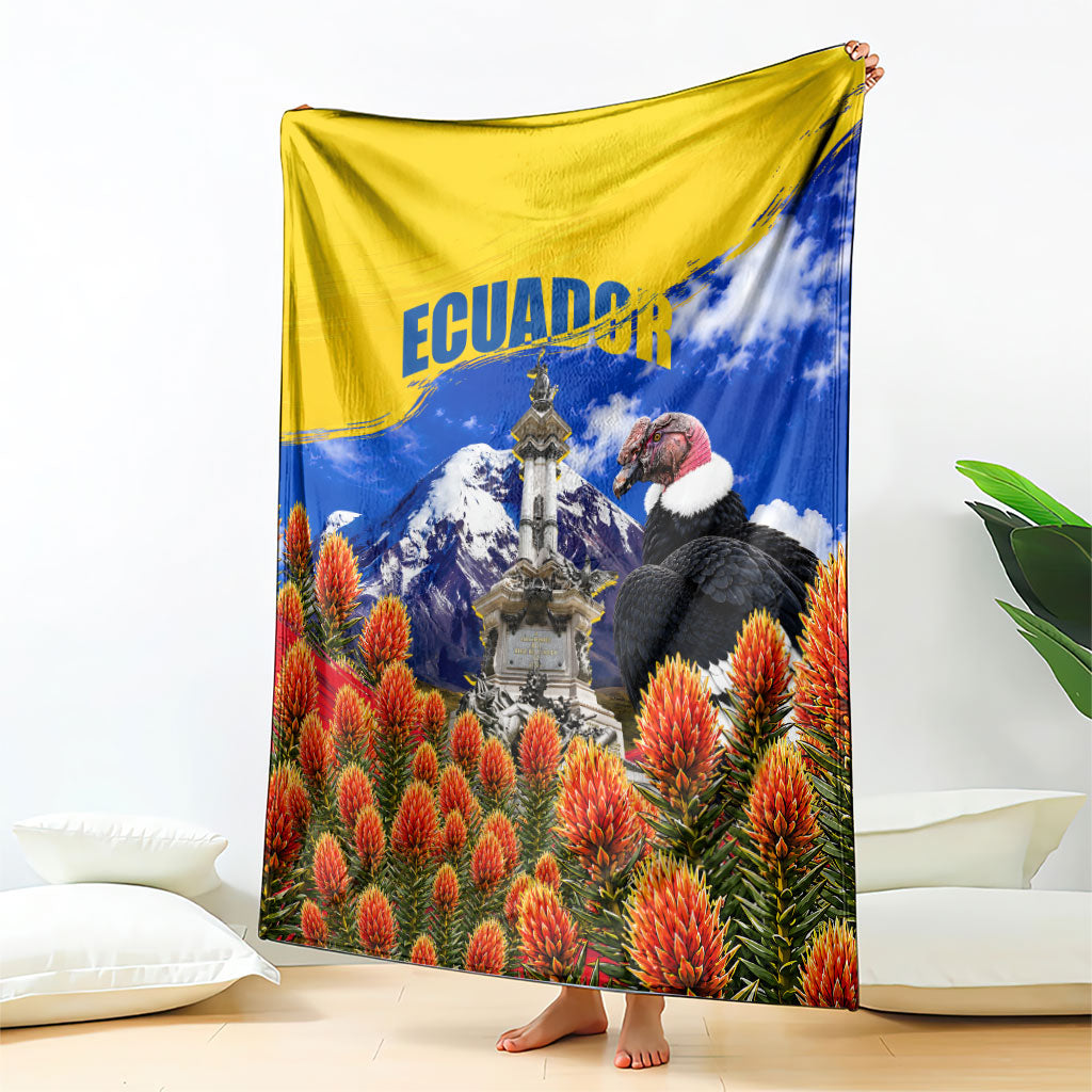 Ecuador Independence Day Blanket Patriotic Andean Condor Monument And Mountain
