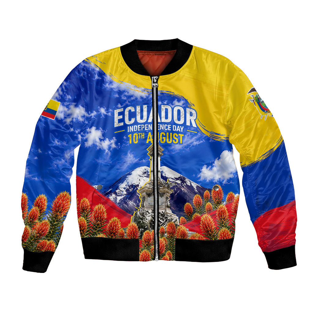 Ecuador Independence Day Bomber Jacket Patriotic Andean Condor Monument And Mountain