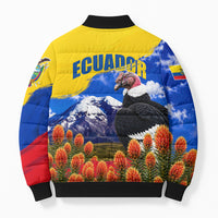 Ecuador Independence Day Bomber Puffer Jacket Patriotic Andean Condor Monument And Mountain