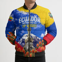 Ecuador Independence Day Bomber Puffer Jacket Patriotic Andean Condor Monument And Mountain