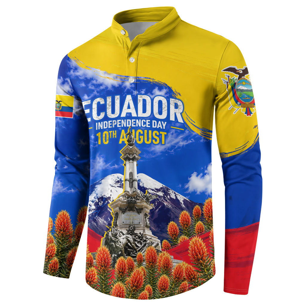 Ecuador Independence Day Button Sweatshirt Patriotic Andean Condor Monument And Mountain
