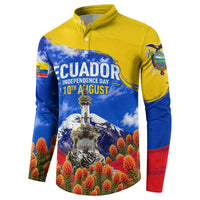 Ecuador Independence Day Button Sweatshirt Patriotic Andean Condor Monument And Mountain