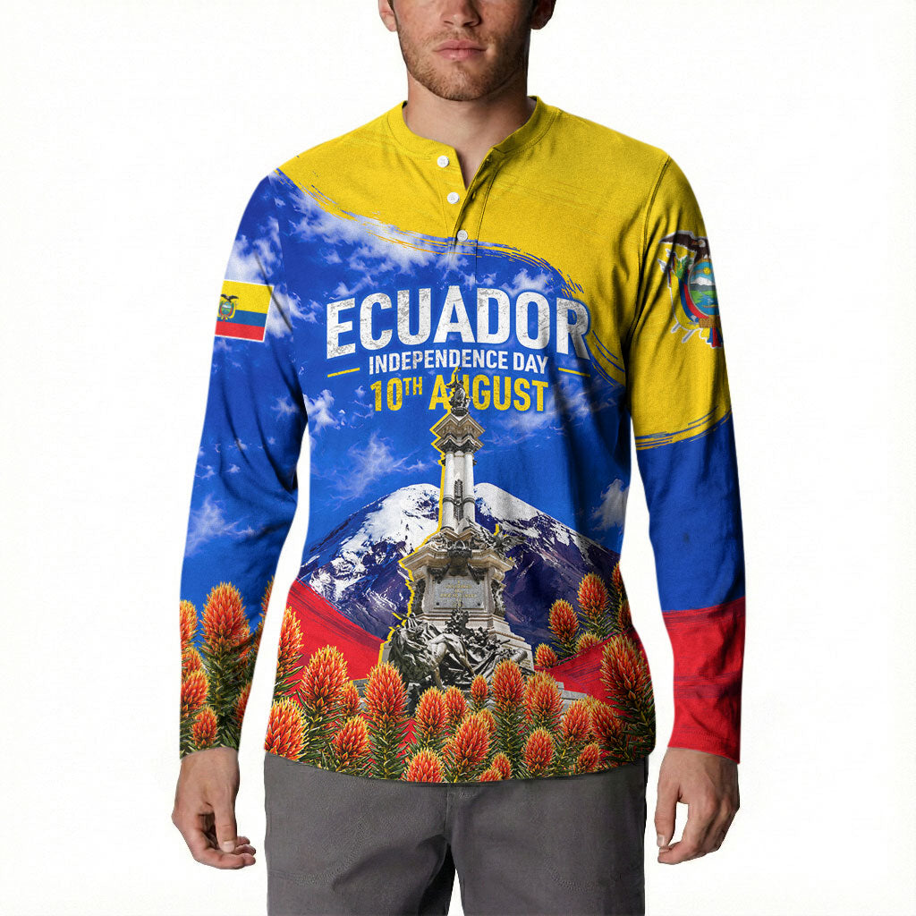Ecuador Independence Day Button Sweatshirt Patriotic Andean Condor Monument And Mountain