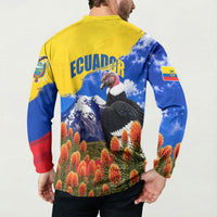 Ecuador Independence Day Button Sweatshirt Patriotic Andean Condor Monument And Mountain