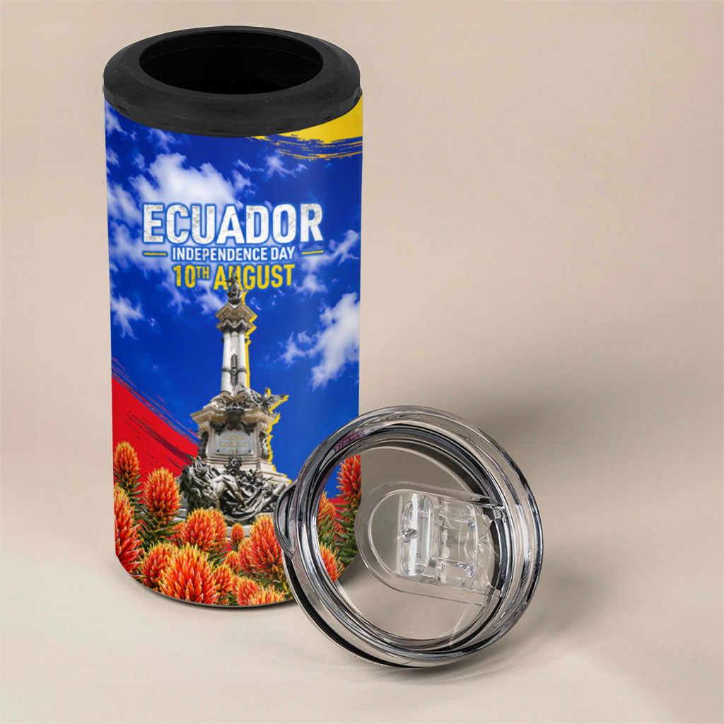 Ecuador Independence Day 4 in 1 Can Cooler Tumbler Patriotic Andean Condor Monument And Mountain