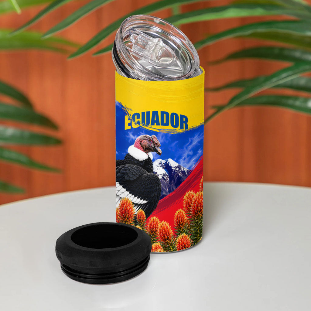 Ecuador Independence Day 4 in 1 Can Cooler Tumbler Patriotic Andean Condor Monument And Mountain