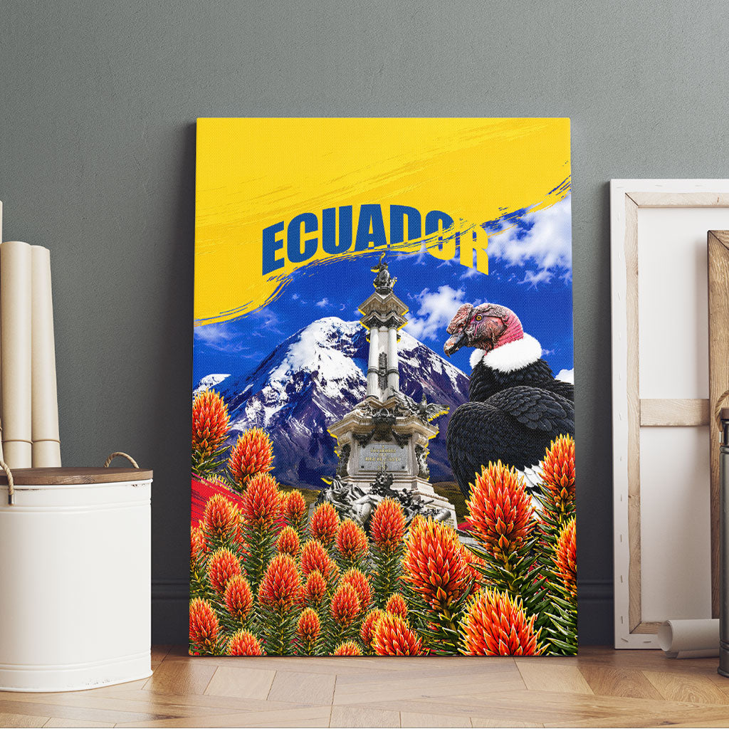 Ecuador Independence Day Canvas Wall Art Patriotic Andean Condor Monument And Mountain