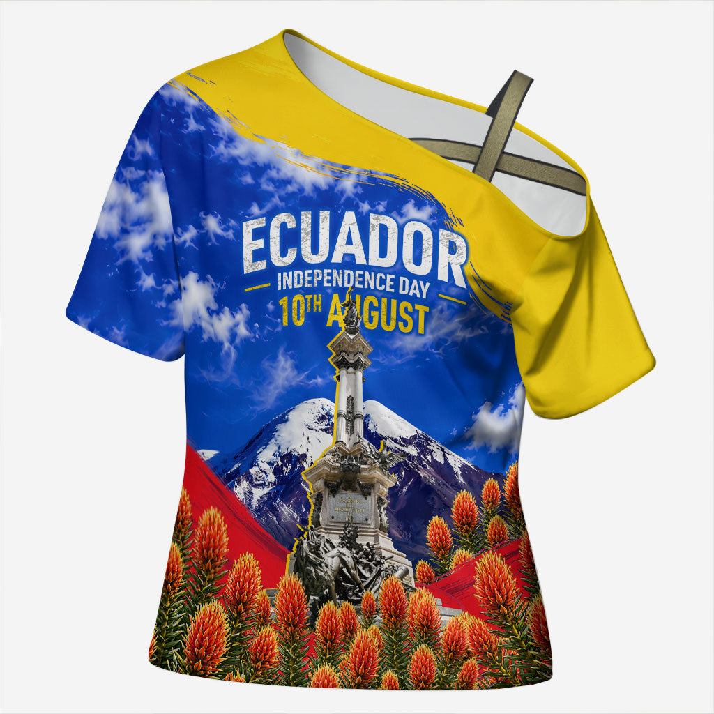 Ecuador Independence Day Cross Shoulder Shirt Patriotic Andean Condor Monument And Mountain