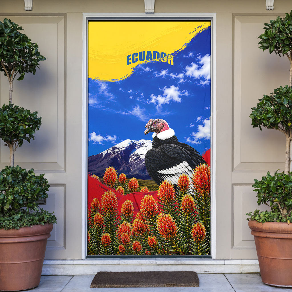 Ecuador Independence Day Door Cover Patriotic Andean Condor Monument And Mountain