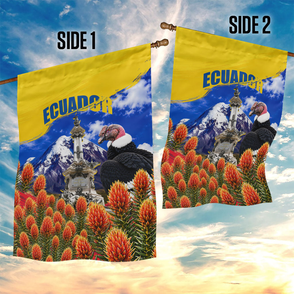 Ecuador Independence Day Garden Flag Patriotic Andean Condor Monument And Mountain