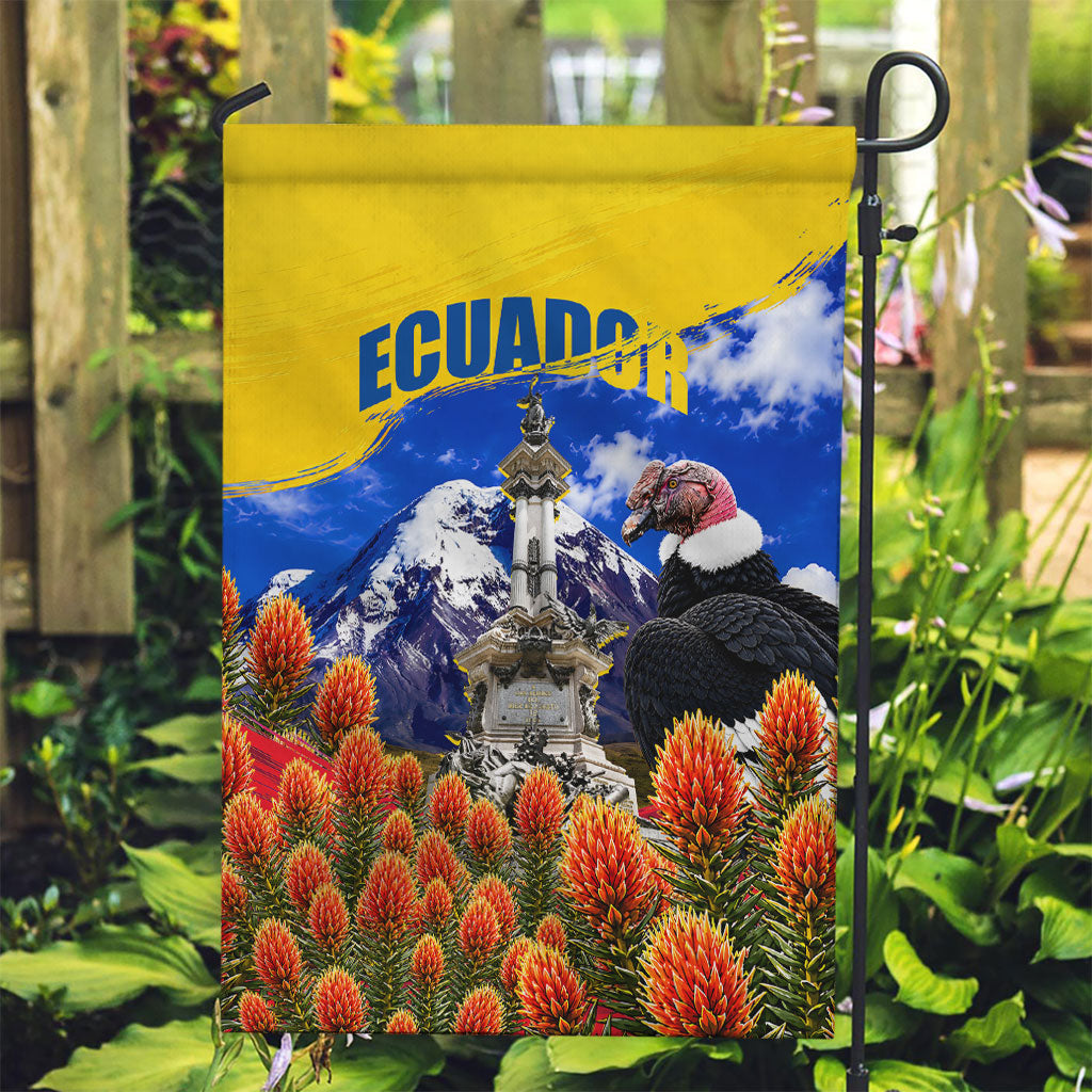 Ecuador Independence Day Garden Flag Patriotic Andean Condor Monument And Mountain