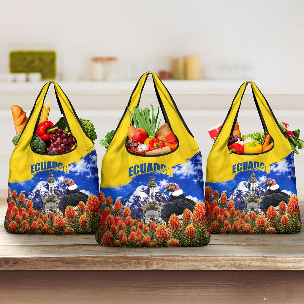 Ecuador Independence Day Grocery Bag Patriotic Andean Condor Monument And Mountain
