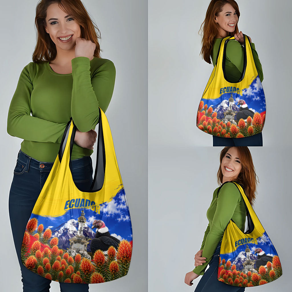 Ecuador Independence Day Grocery Bag Patriotic Andean Condor Monument And Mountain