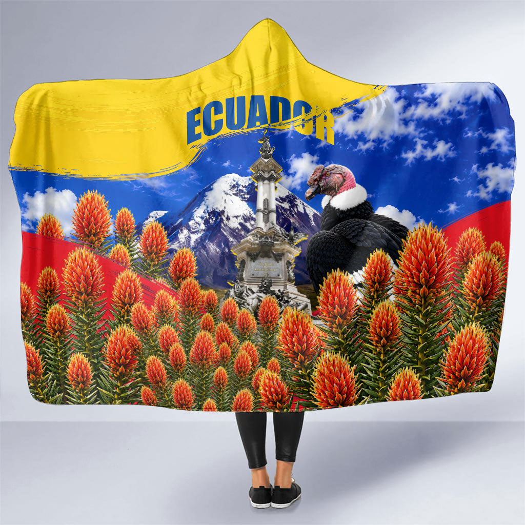 Ecuador Independence Day Hooded Blanket Patriotic Andean Condor Monument And Mountain