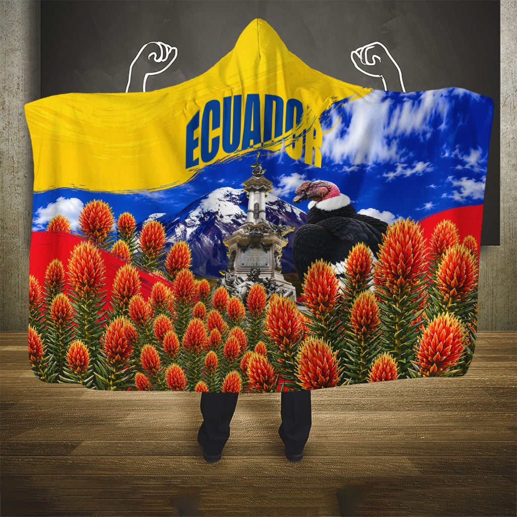 Ecuador Independence Day Hooded Blanket Patriotic Andean Condor Monument And Mountain