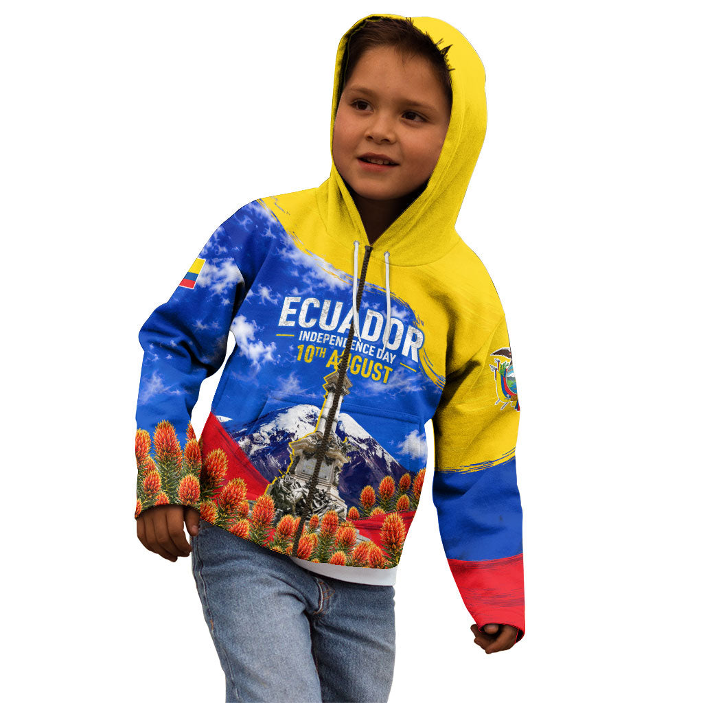 Ecuador Independence Day Kid Hoodie Patriotic Andean Condor Monument And Mountain