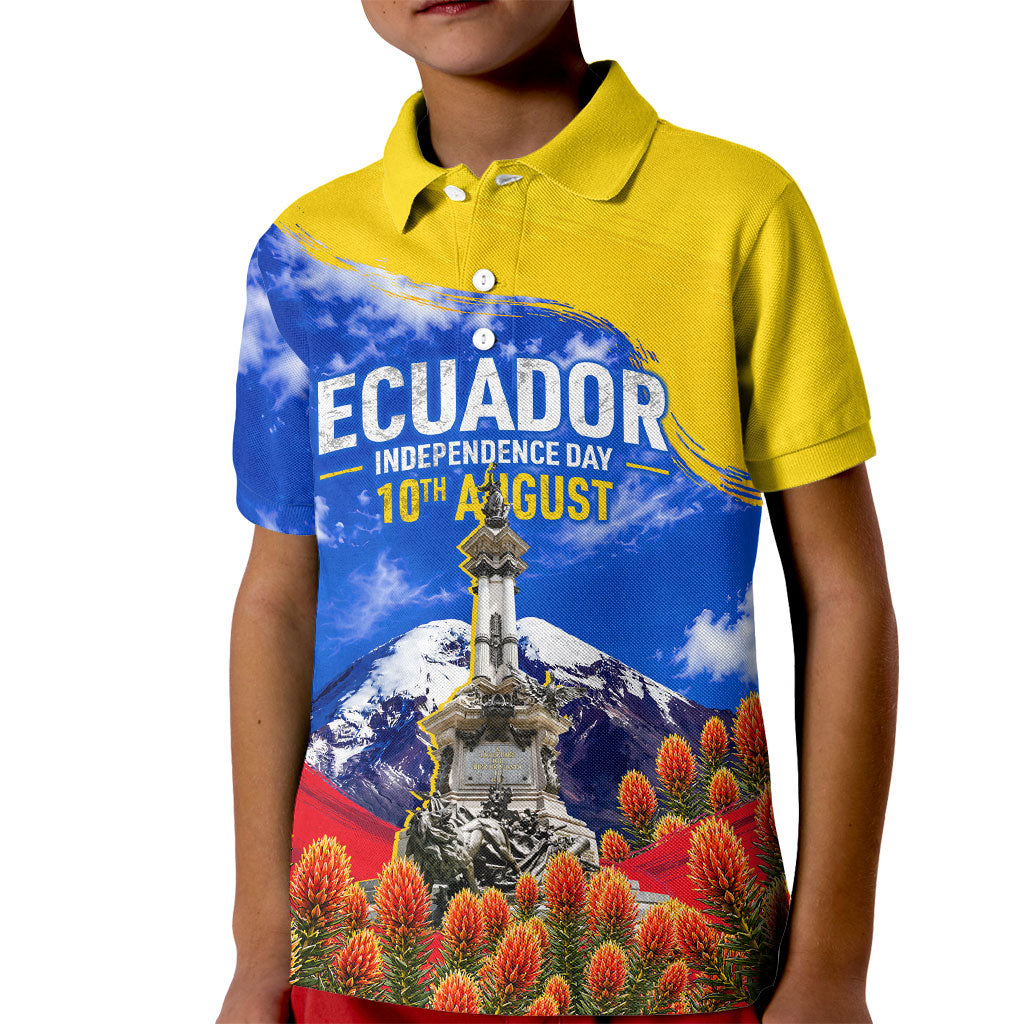 Ecuador Independence Day Kid Polo Shirt Patriotic Andean Condor Monument And Mountain