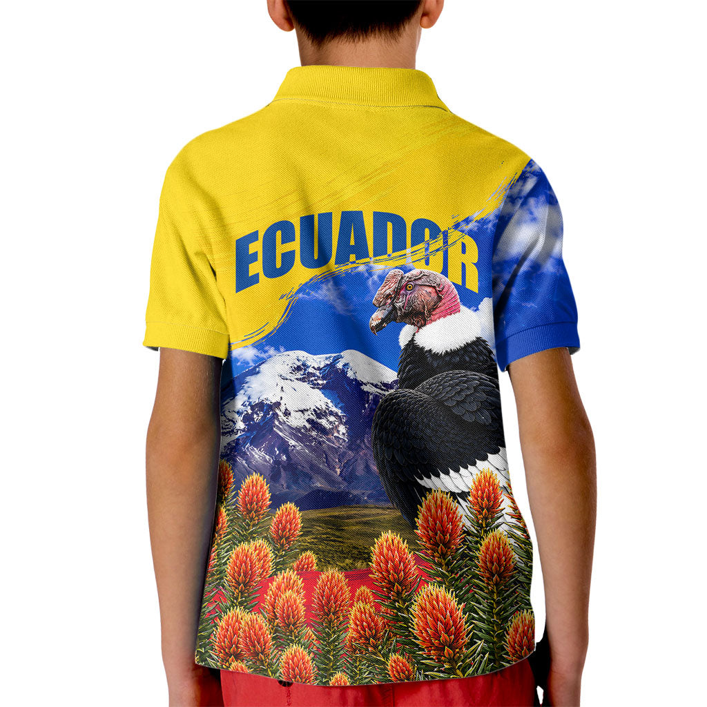 Ecuador Independence Day Kid Polo Shirt Patriotic Andean Condor Monument And Mountain