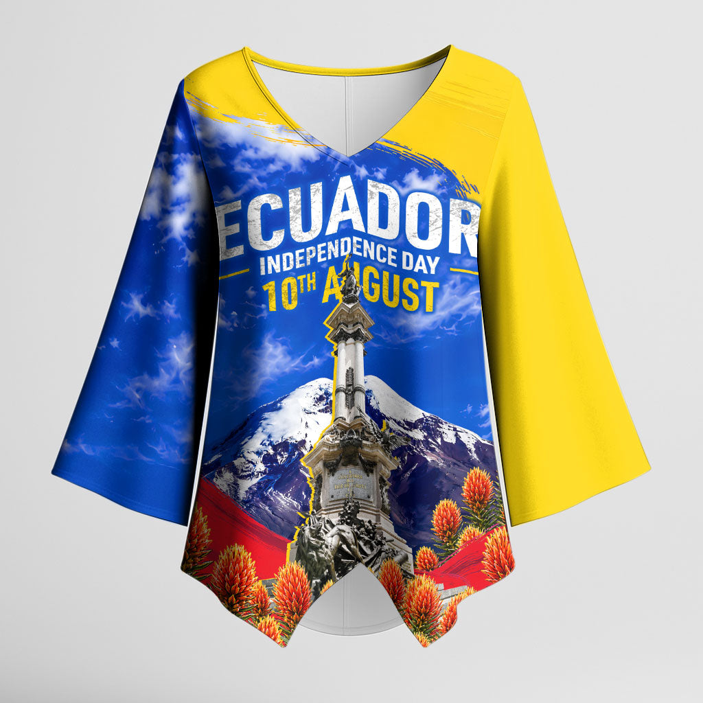 Ecuador Independence Day Kimono Sleeve Blouse Patriotic Andean Condor Monument And Mountain
