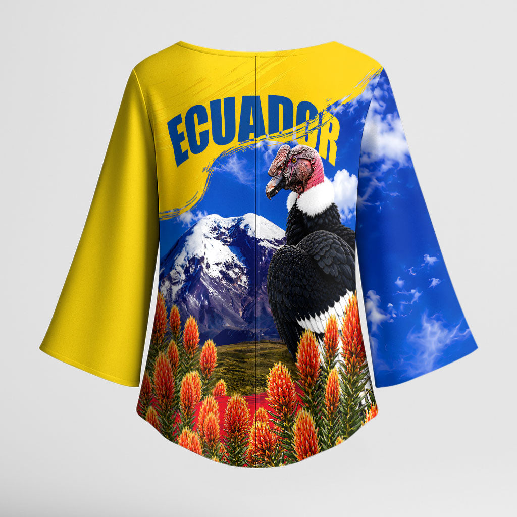 Ecuador Independence Day Kimono Sleeve Blouse Patriotic Andean Condor Monument And Mountain
