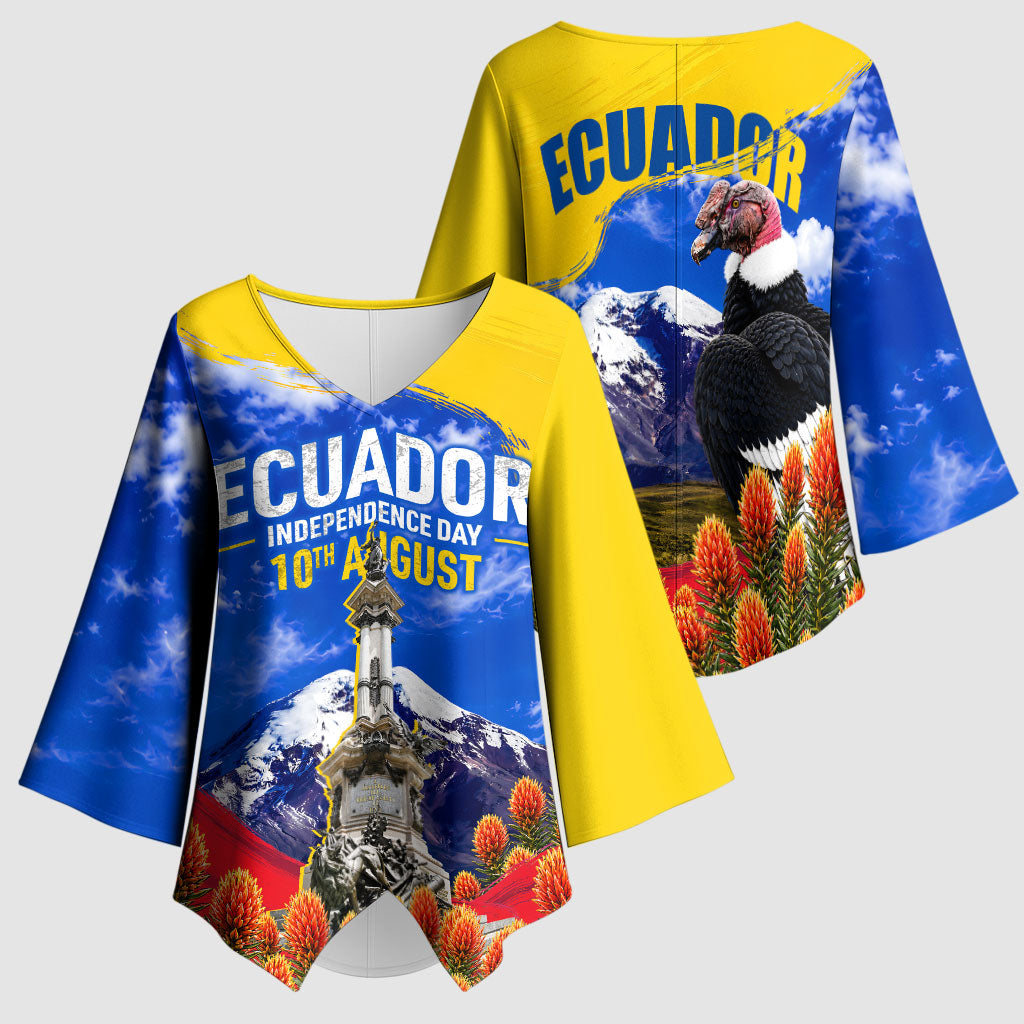 Ecuador Independence Day Kimono Sleeve Blouse Patriotic Andean Condor Monument And Mountain