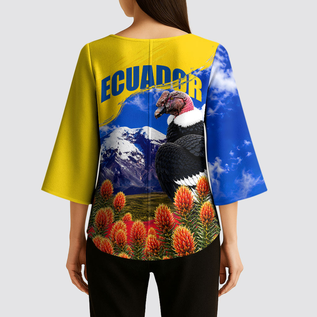 Ecuador Independence Day Kimono Sleeve Blouse Patriotic Andean Condor Monument And Mountain