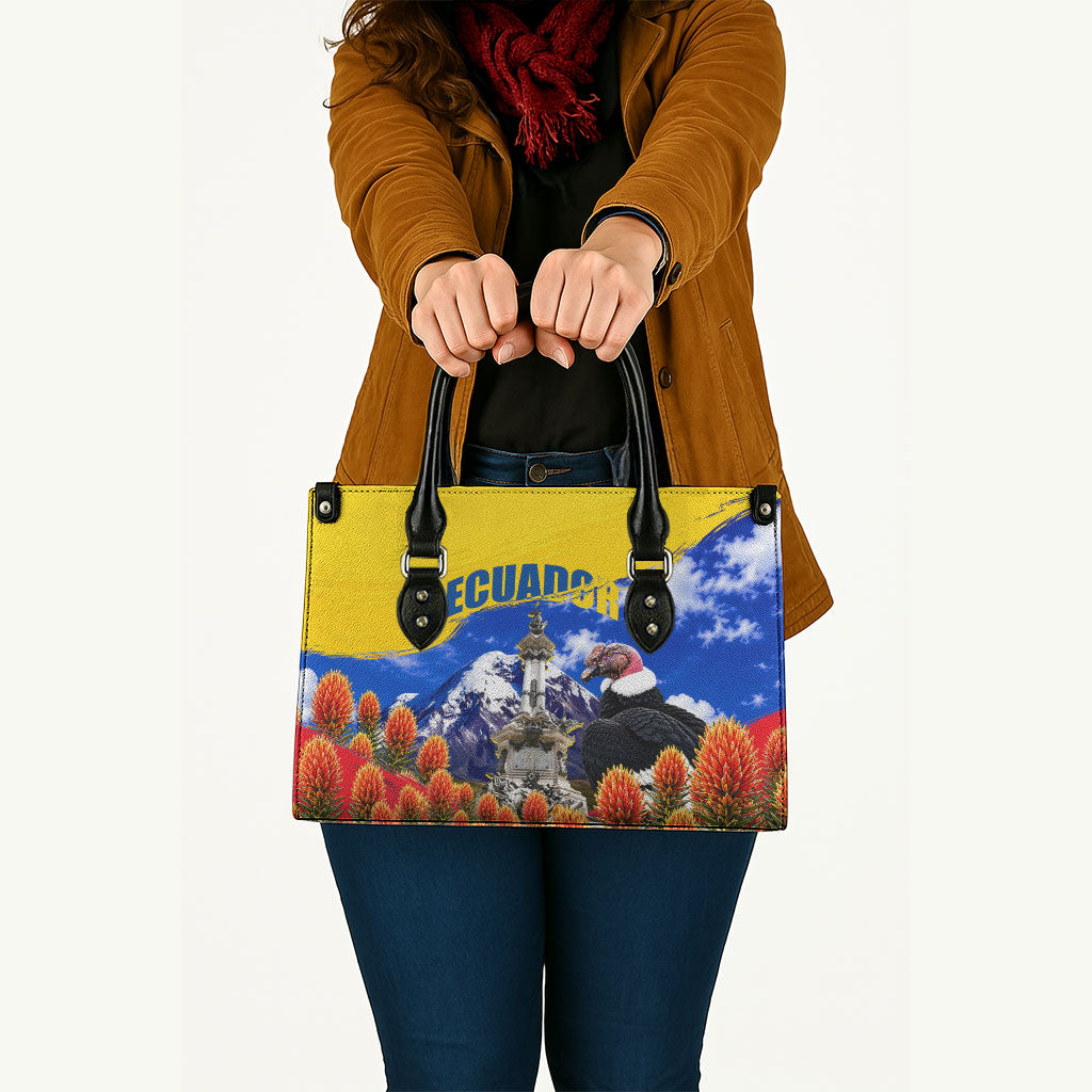 Ecuador Independence Day Leather Bag Patriotic Andean Condor Monument And Mountain