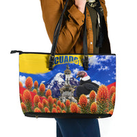 Ecuador Independence Day Leather Tote Bag Patriotic Andean Condor Monument And Mountain
