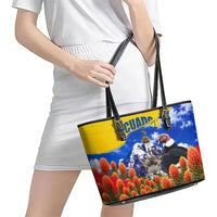 Ecuador Independence Day Leather Tote Bag Patriotic Andean Condor Monument And Mountain
