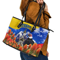 Ecuador Independence Day Leather Tote Bag Patriotic Andean Condor Monument And Mountain