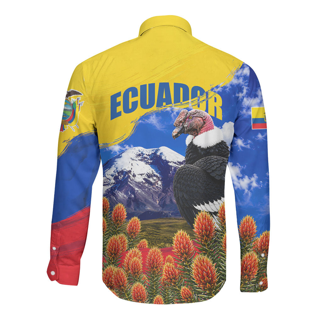 Ecuador Independence Day Long Sleeve Button Shirt Patriotic Andean Condor Monument And Mountain