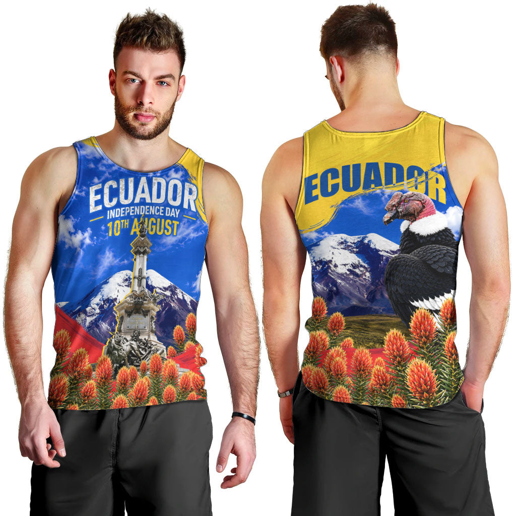 Ecuador Independence Day Men Tank Top Patriotic Andean Condor Monument And Mountain